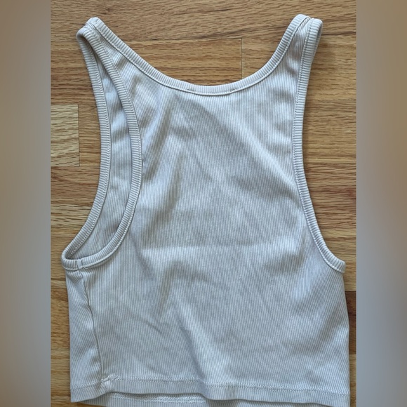 Zara Women’s S Small Cream Ribbed Tank Top Sleeveless Stretch Cropped Crop Crew - Picture 6 of 6